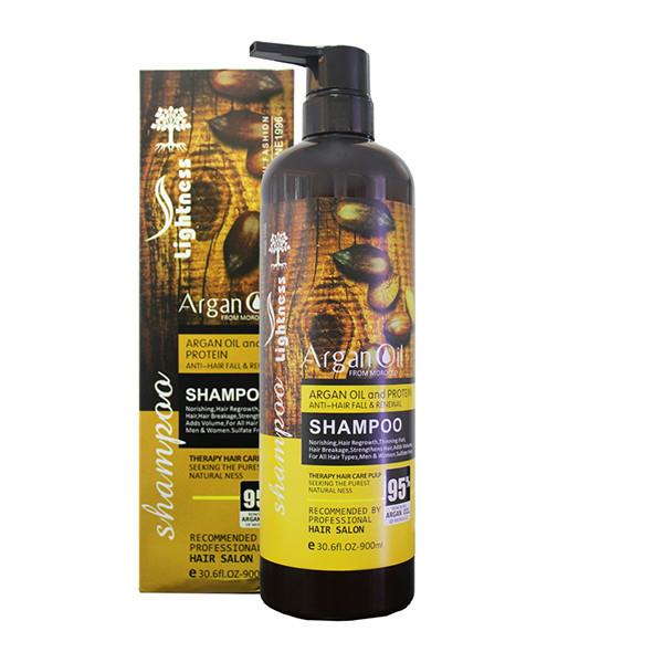 شامپو تقویت‌کننده و ضد ریزش مو لایتنس مدل Argan Oil حجم 900 میلی‌ لیتر مخصوص مو های معمولی / شکننده / خشک / چرب / آسیب دیده