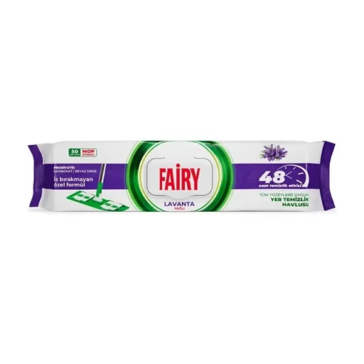 💦 دستمال مرطوب مخصوص طی فیری اثر تمیز کننده ۴۸ ساعته  Fairy با رایحه اسطوخودوس - 50 عدد